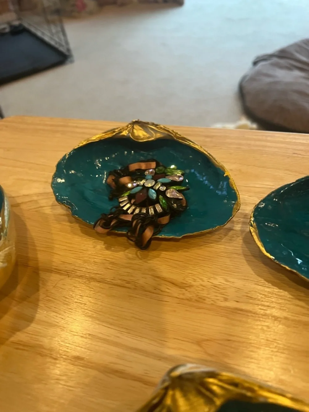 Teal & Gold Shell Trinket Dish – Coastal Decor 🌊✨